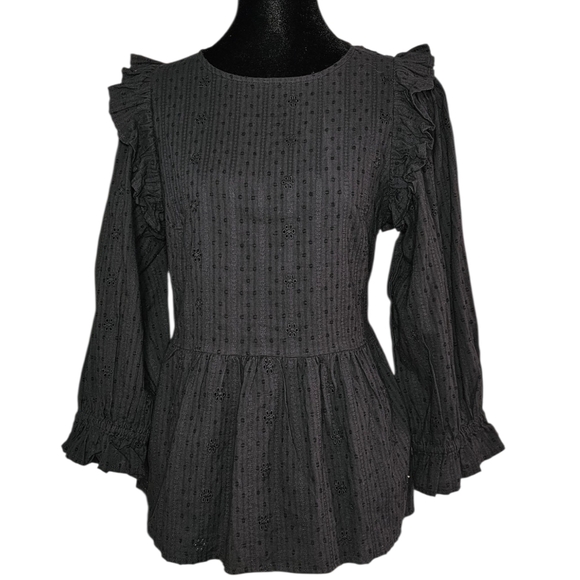 Universal Thread Tops - NWT Universal Thread Black Eyelet Ruffle Loose Fit Top - XS